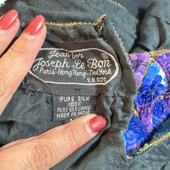 VTG 80 90s JEAN FOR JOSEPH LE BON COLORFUL RETRO SEQUIN TOP HOLIDAY PARTY GLAM L - Picture 5 of 5